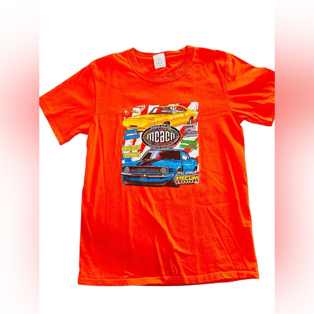 2019 Muscle Car & Corvette Nationals Chicago Mecum T-Shirt Orange Youth Large